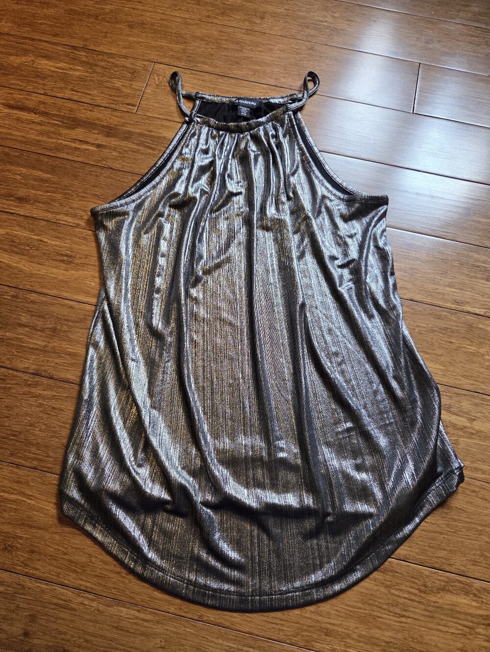 Vintage Le Château Metallic Halter Tank Top Silver Y2K Party Club Size S